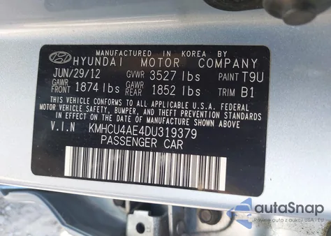 2013 Hyundai Accent Gls z USA, uszkodzony, nr VIN KMHCU4AE4DU319379